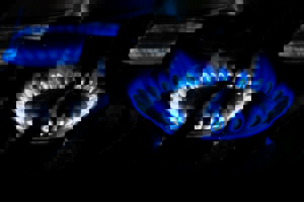 A close up of a lit gas ring